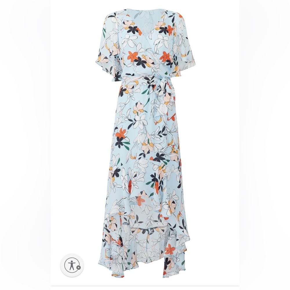 Parker Womens Demi Blue Orange Floral Botanical Silk Hi Lo Wrap Maxi Dress Sm - Picture 11 of 15